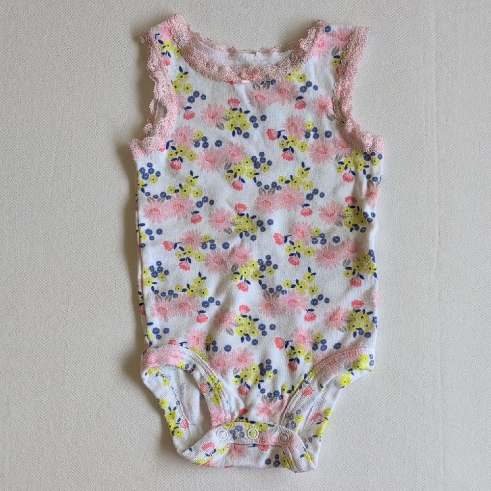 simple joys carters floral sleeveless lace-trimmed cotton bodysuit 0-3 months